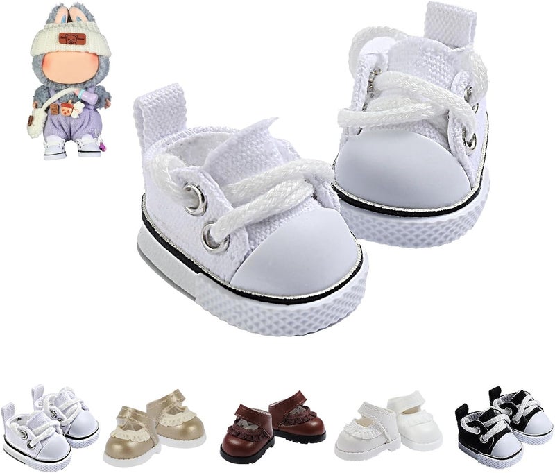 Ciunura Premium Doll Shoes for Lububu, Cute Doll Shoes for 4-7in Dolls, Ideal for Lububu Outfits(White Canvas) - Image 1